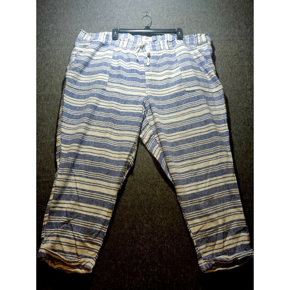 Old Navy Linen Wide Leg Casual Pants Women's Size XXL‎ Blue/ White Stripe